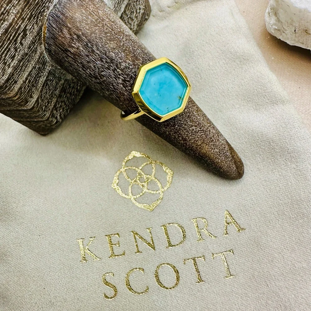 NEW! Kendra Scott Davis 18k Gold Vermeil Turquoise Cocktail Ring - Picture 11 of 17